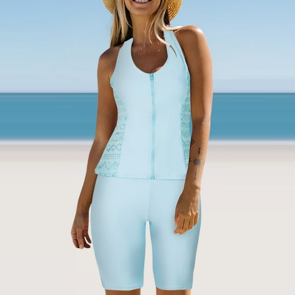 Tejiojio Plus Size Swimming Suits for Womens Ladies' Push-Up Padded Plus Size Overlay Print Bikini Tankinis Swimsuit