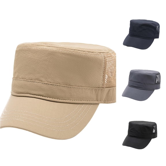 XIAOCHA Mens Breathable Military Cap Solid Caps Outdoor Sun Protection Flat Brim Headwear,Khaki