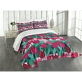 thumbnail image 3 of Ambesonne Floral Quilted Bedspread Set 3 Pcs, Abstract Tulips Flowers, Queen Size, Jade Green and Red, 3 of 5