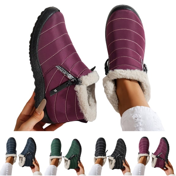 Pandaie Ankle Boots for Women Warm Plush Lined Winter Snow Booties Waterproof Lightweight Non Slip Indoor Outdoor Walking Shoes Black 6.5