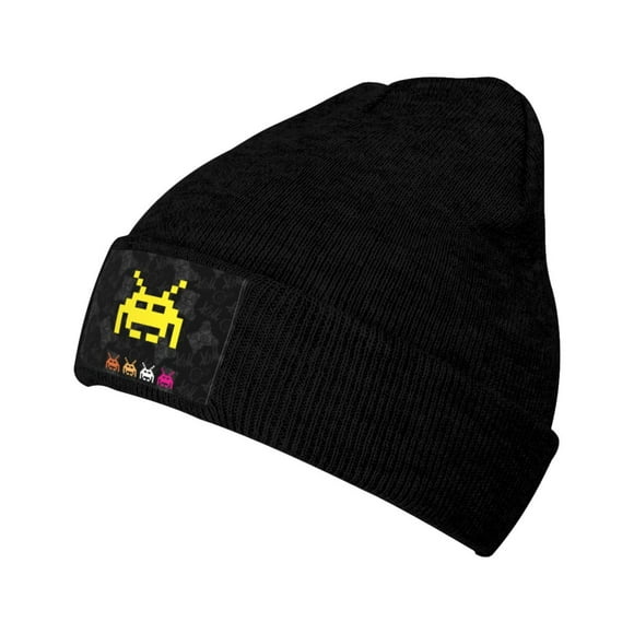 ZICANCN UFO Invader Alien Space Game Knit Beanie Hat , Winter Cap Soft Warm Classic Hats for Men Women Black
