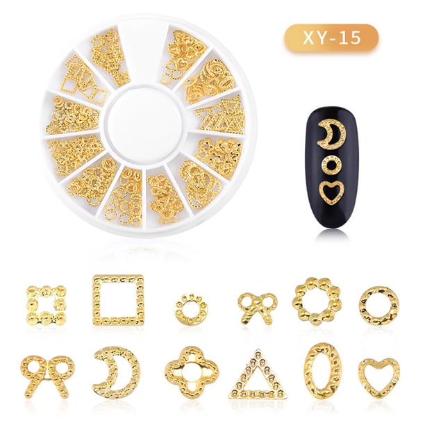 Adornos para uñas de aleación metálica con diseño de estrellas y lunas, serie hueca XY-15, resistentes y antideslizantes, ideales para decorar uñas y superficies lisas como teléfonos y laptops.
