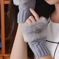thumbnail image 5 of CUITING Women‘S Casual Knit Fingerless Gloves with Faux Fur Trim - 1 Pair  Polyester Solid Color  Stretchy  Touch Screen Compatible  Hand Knit Warm Mittens, 5 of 6