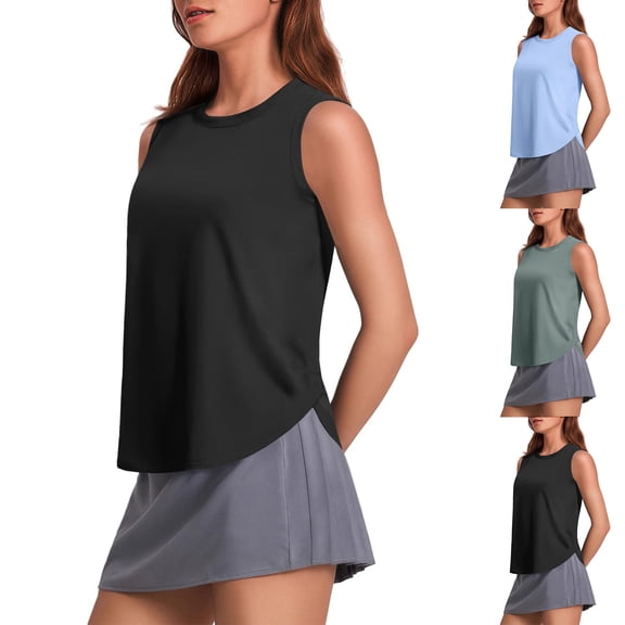 Stichou Womens Workout Tank Tops Lightweight Sleeveless Shirts for Women with Side Slits Loose Fit Tops for Athletic Running Tennis Yoga Black M