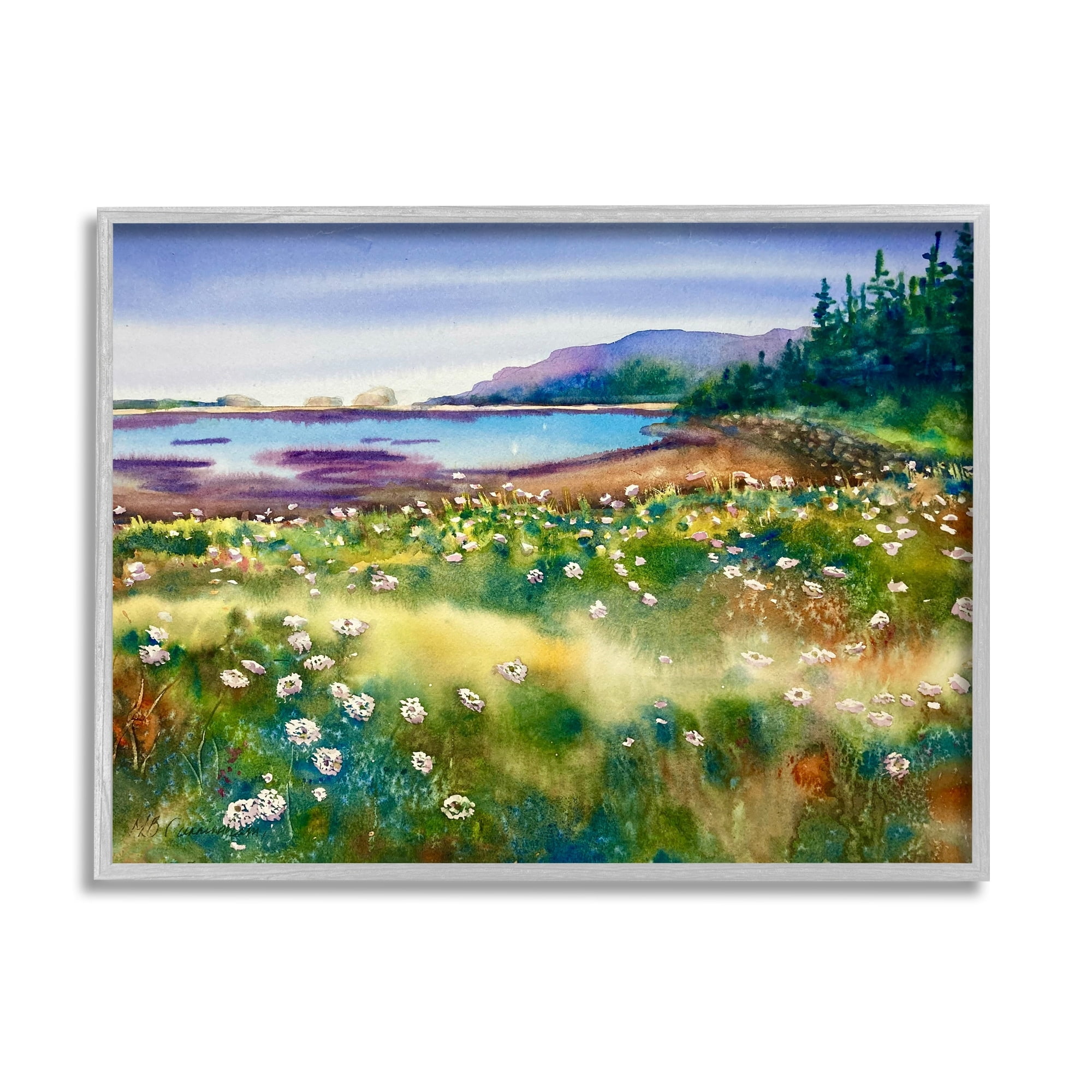 Stupell Industries Soothing Pond View Flower Field Distant Mountains, 14 x 11, Design by MB Cunningham