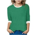 thumbnail image 4 of Piuwrlz Summer 3/4 Short Sleeve T-Shirts Kids Girls Round Neck Casual Sweatshirts Solid Color Round Neck Shirt Tops Green Size 3 Years, 4 of 6