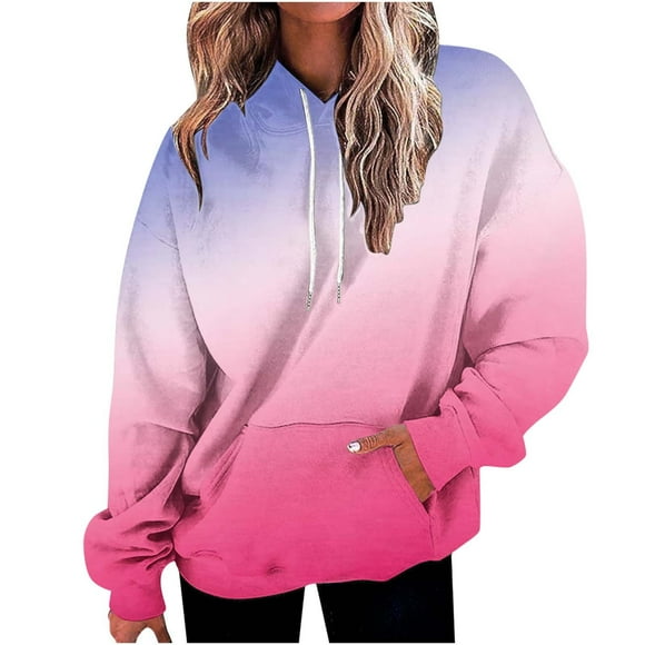 Rbaofujie Tunic Hoodies for Women Women's Gradient Loose Long Sleeve Hoodie Sweater Top Pink Hoodies for Teens