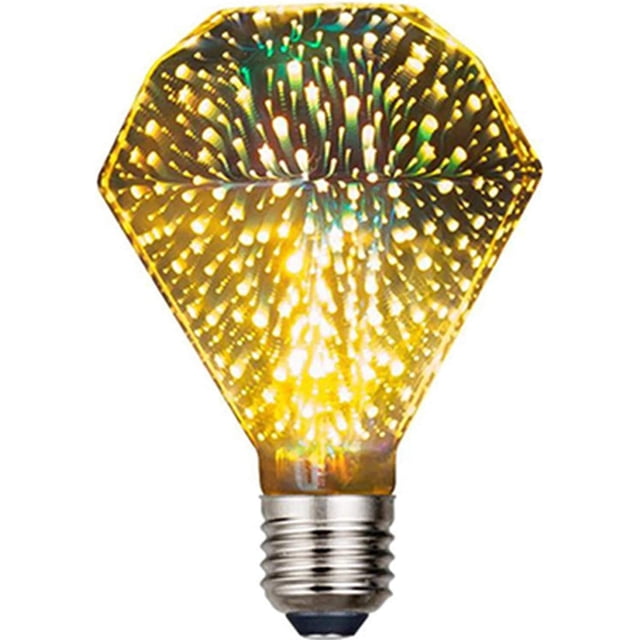 Bombilla LED decorativa 3D, AC85-220V Bombilla de fuegos artificiales 3D Bombilla Starlight E27 4W Bombilla Edison vintage Decoración navideña Barra navideña Lámpara LED de vidrio Blanco cálido(Diaman