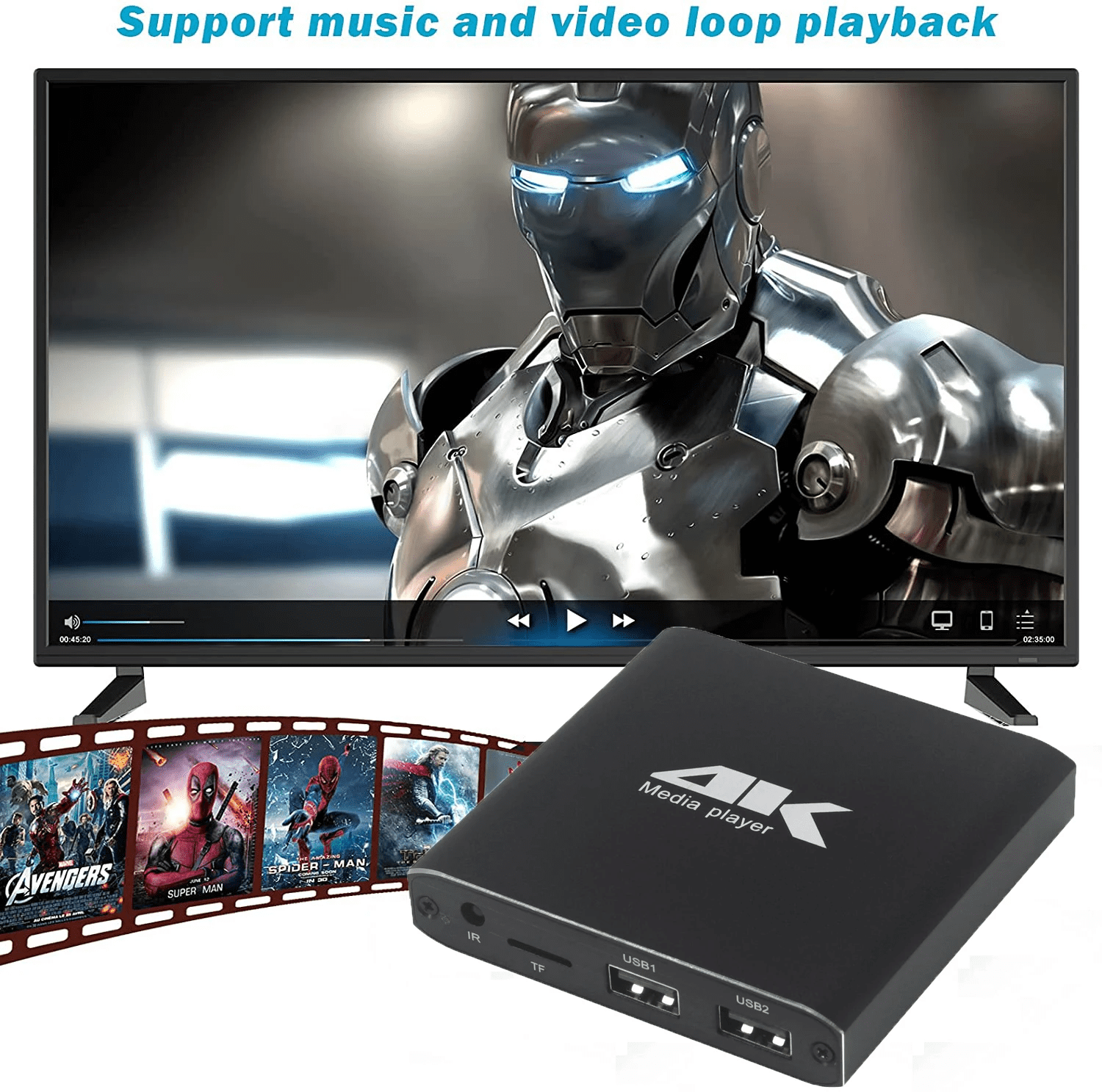 RIWPKFH 4K H.265 Advertising HD Media Player Mini 1080P Full HD MP4 Video MultiMedia HDD Player For Micro SD TF Card USB Disk Pen drive