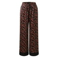 thumbnail image 4 of Wang6 Women's Satin Silk Pajamas Sets Soft 2 Piece Long Sleeve Pjs Sets V Neck Button Shirts Wide Leg Pants Ladies Loose Fit Floral Printed Sleepwear Lounge Sets Black1 XL, 4 of 7