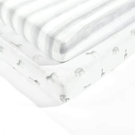 UPC: 0194938016704 | Lush Decor 100% Organic Cotton Jersey Jungle Adventure Organic Cotton Fitted Crib Sheet Gray 2Pk 28x52x9
