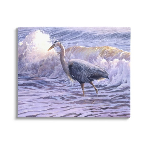 Stupell Industries Crane Bird Splashing Ocean Waves Coastal Photography Gallery Wrapped Canvas Print Wall Art