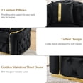 thumbnail image 4 of Mid Century Modern Chesterfield Sofa Couch, 90.6" Velvet Couch Black and Gold Sofa Luxury Loveseat for Living Room, Tufted Sofas with 2 Pillows & Classic Golden Decor, Jet Black, 4 of 7