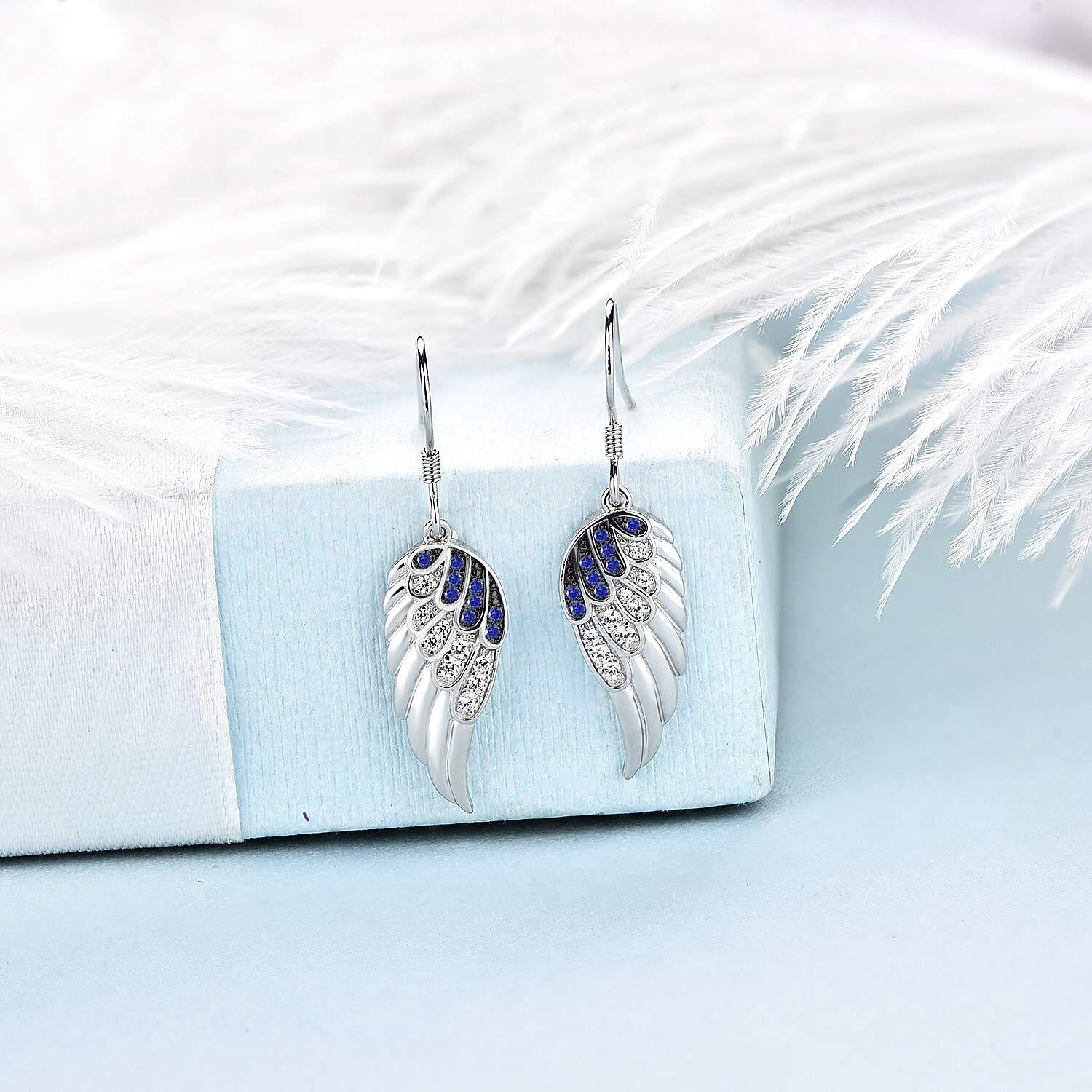 Starchenie Blue Angel Wings Dangle Earrings for Women 925 Sterling Silver Cubic Zirconia Threader Earrings