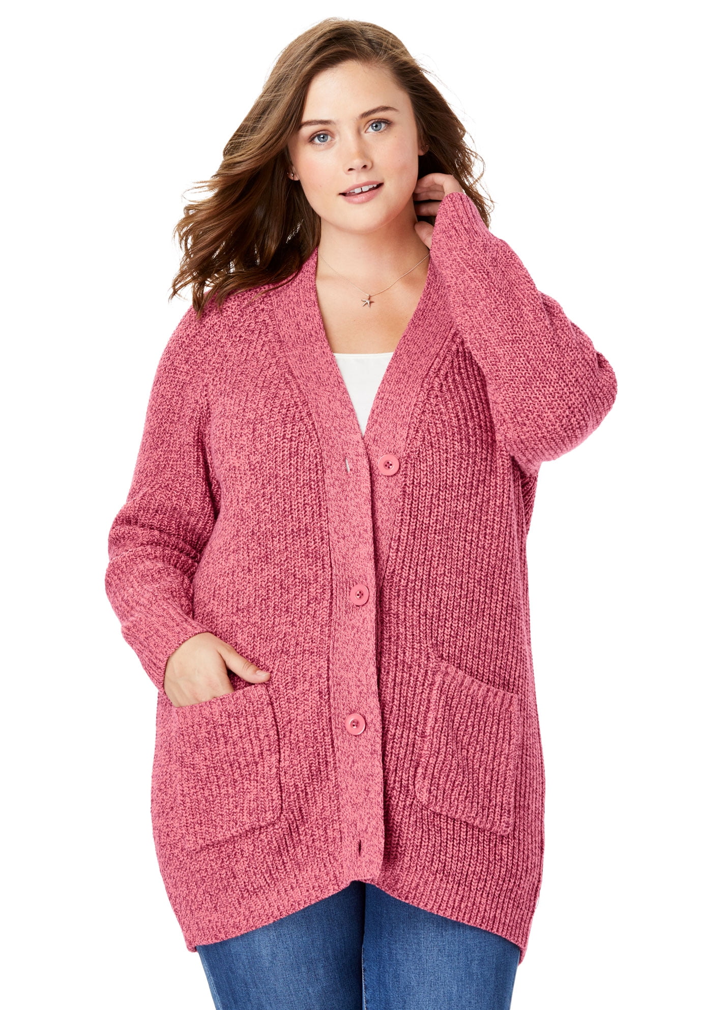Woman Within - Woman Within Plus Size Long-sleeve Shaker Cardigan ...