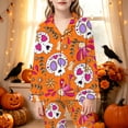 thumbnail image 2 of REDARER Girls 2 Piece Halloween Pajama Set Notch Collar Long Sleeve Button Top Matching Long Pants Floral Skull Heart Bird Print Home Sleep Loungewear Outfit,11-12 Years, 2 of 5
