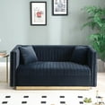 thumbnail image 4 of Contemporary Vertical Channel Tufted Velvet Sofa Loveseat Set Modern Upholstered 2pcs set Couch for Living Room Apartment with 4pillows,Black, 4 of 8