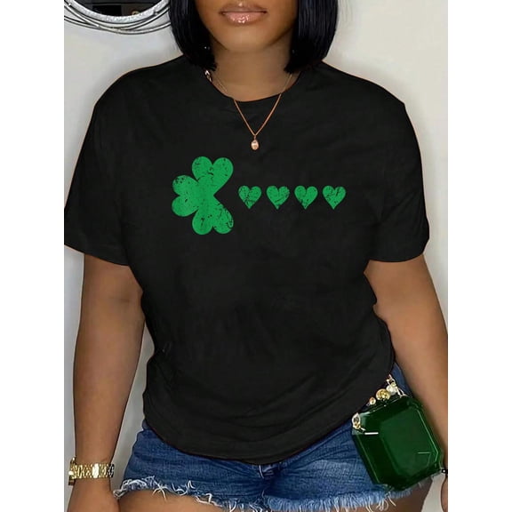 100% Cotton St Patricks Day Shamrocks Hearts Paddy Funny Man Woman Kid T-Shirt Print Round Neck Cotton T-Shirt, Summer Women's Tops, gift