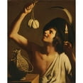 thumbnail image 2 of Gerard van Honthorst 15x18 Gold Ornate Wood Frame and Double Matted Museum Art Print Titled - A Young Man Holding a Burning Candle and a Scamorza Cheese, a Fiasco Bottle Beside Him, 2 of 4