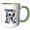 Green/White, variant on 3drose, Resplendent Letter R. Space Flight Astronaut Art Name Monogram Gift, 11oz Two-tone Red Mug