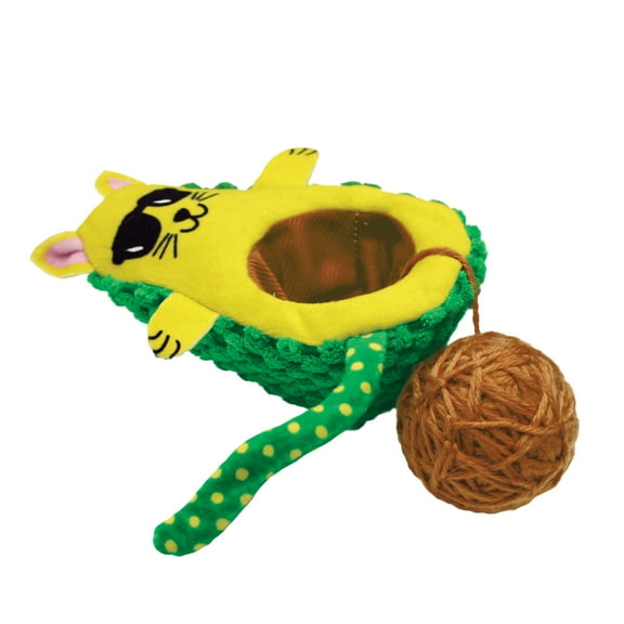 KONG® Wrangler AvoCATo Crinkle Cat Toy, Interior Tethered Yarn Ball with Premium North American Catnip