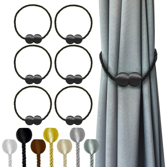 Magnetic Curtain Tiebacks Black 6 Pack, Curtain Tiebacks Buckles Holdbacks Holders Hooks Clip for Home Bedroom Office Decorative Thick or Thin Curtain