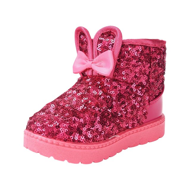 QHFBli Garçons Filles Bottes de Neige d'Extérieur Chaudes d'Hiver à Paillettes Imperméables Rouges 6-7 Ans