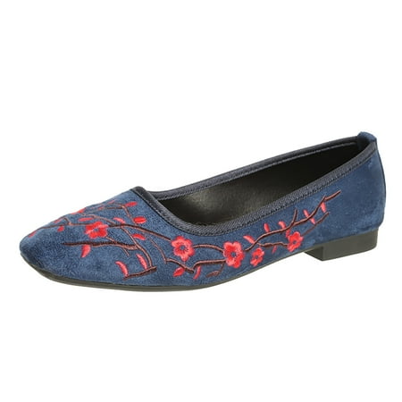

TAIAOJING Women s Shoes On Shoes Single Comfortable Flat Embroidered Slip On Suede Shoes Zapato