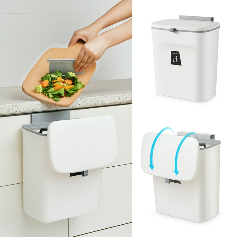 Subekyu Small Trash Can, Hanging Waste Bin Under Kitchen Sink, Plastic  Wastebasket Over Cabinet Door with Top Ring to Fix Garbage Bag. in 2023