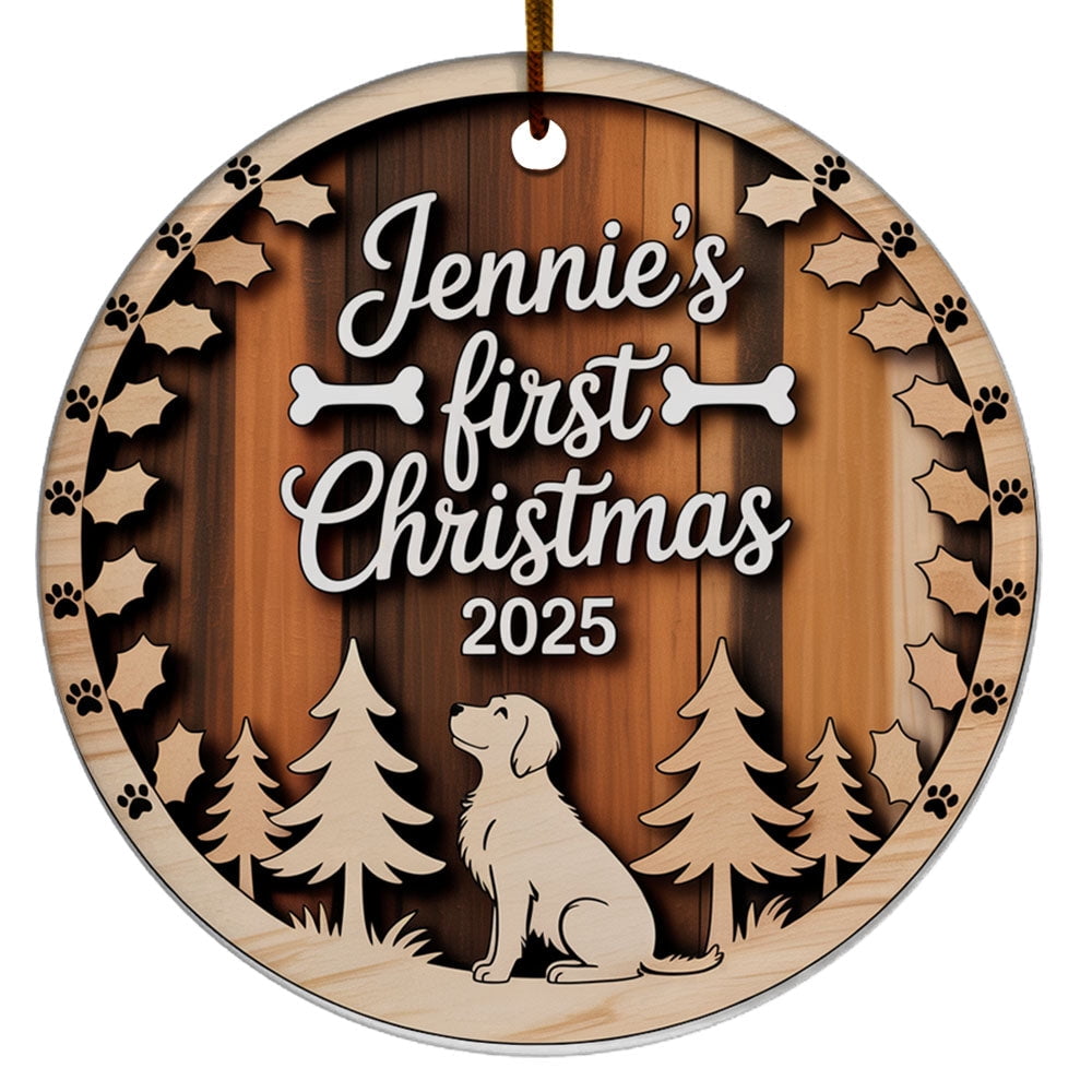 Cat's 1st Christmas Ornament, Baby Cat's First Christmas Keepsake Gift for Cat Lover, Custom Name Text & Date Paw Christmas Ornament