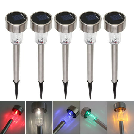 Ktaxon 5Pcs Solar Powered LED RGB Path Lighting, Outdoor Garden Lawn Lamp Colorful Stainless Steel Image 1 of 7