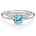 thumbnail image 3 of Gem Stone King 10K Two Tone Gold Blue Apatite Solitaire Engagement Ring for Women | 0.50 Cttw | Round 5MM | Gemstone Birthstone | Size 5, 3 of 6