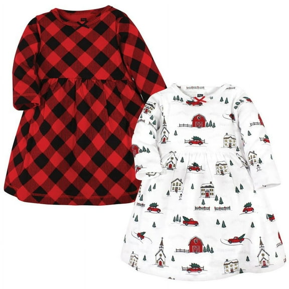 Hudson Baby Infant and Toddler Girl Cotton Dresses, Christmas Scene, 0-3 Months