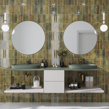 Antiek 2.58 in. x 7.9 in. Glossy Green Ceramic Subway Deco Wall Tile (5.38 sq. ft./case) (38-pack)