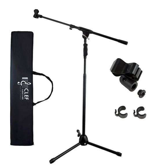 Clef Audio Labs Support de Micro Trépied, Réglage de Hauteur d'Embrayage à une Main et Bras Télescopique - Clips de Gestion des Câbles, Support de Micro Universel, Adaptateur et Sac de Transport Inclus