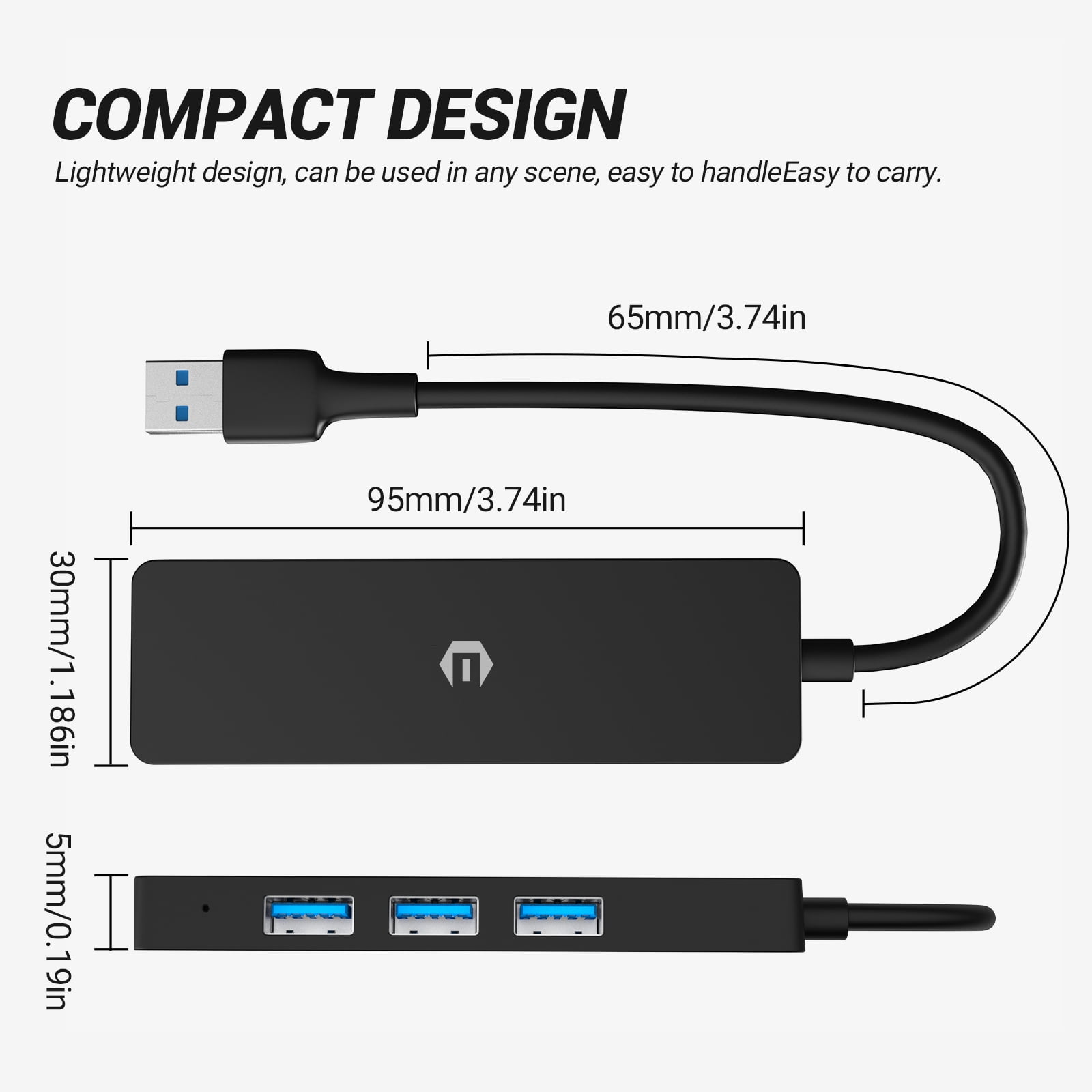 USB Hub, 4-Port USB 3.0 Hub, Ultra-Slim Multi USB Splitter for Laptop, Xbox, Flash Drive, Console, HDD, Printer, Camera, Keyborad, Mouse