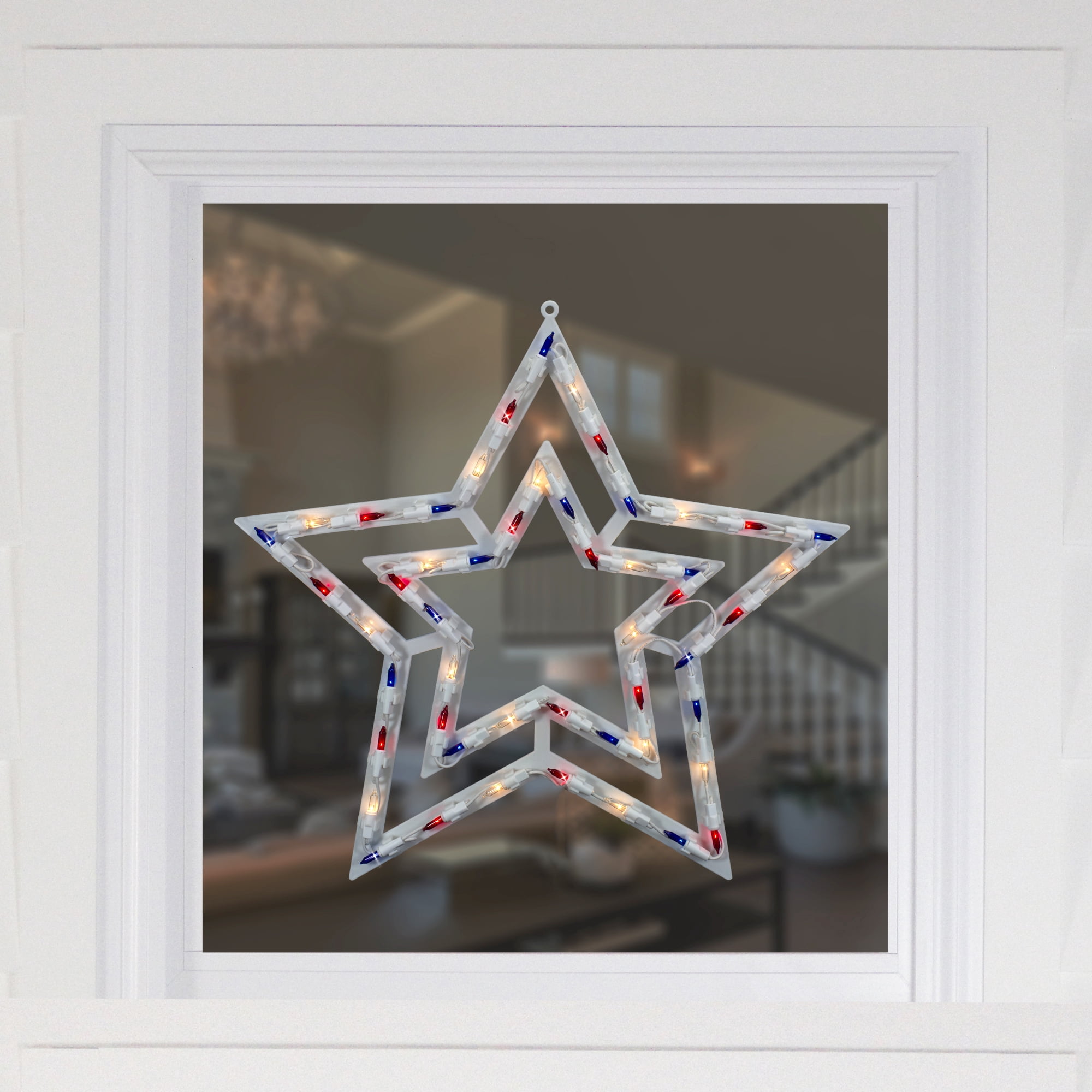 17" Lighted Red White and Blue Patriotic Star Window Silhouette Decoration