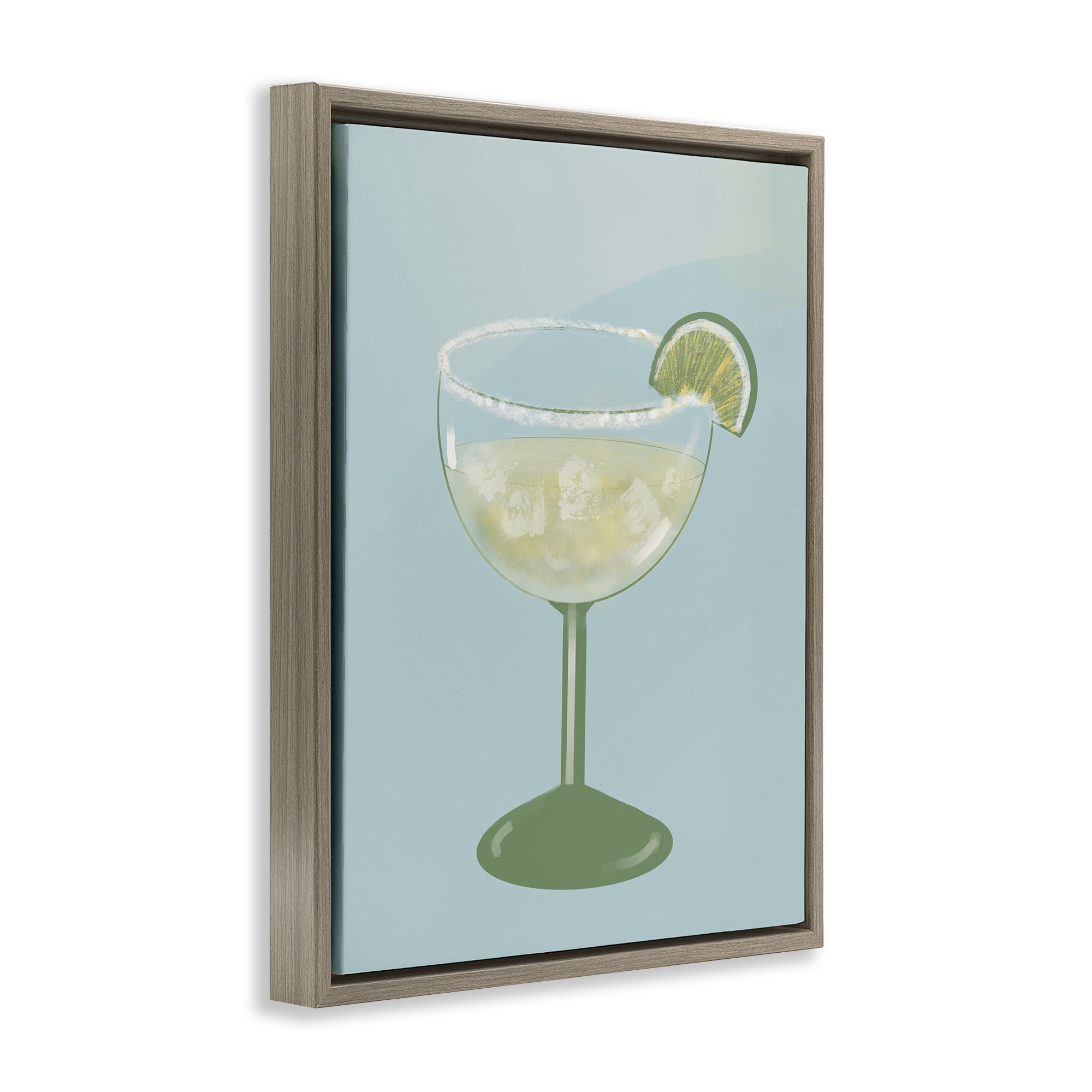 Stupell Industries Margarita Glass over Blue Brown Framed Floater Canvas Wall Art, design by Robin Maria