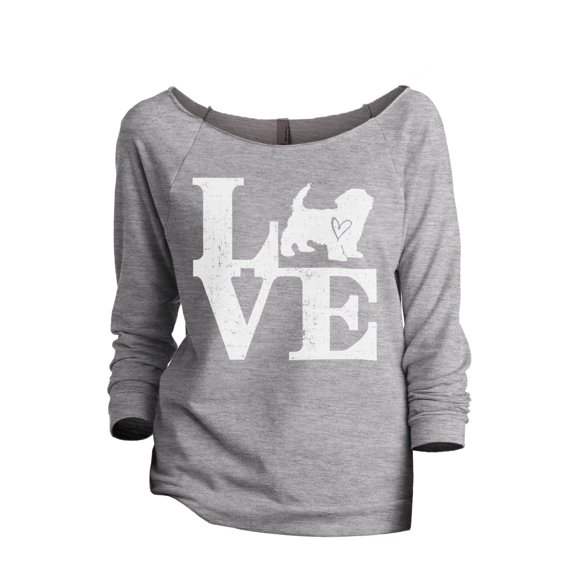 Love Havanese Women's Fashion Slouchy 3/4 Sleeves Raglan Lightweight Sweatshirt Sport Gray Large