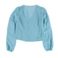 thumbnail image 2 of bar III Womens Ruffle Sleeve Button Down Blouse, Blue, Small, 2 of 2
