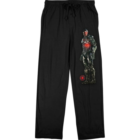 Justice League Movie Cyborg and Logo Men's Black Sleep Pajama Pants-XL