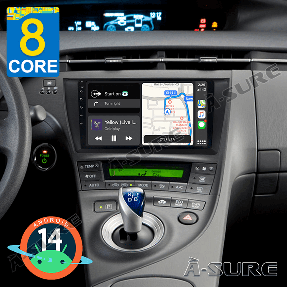 4 64GB Android 14 Car Stereo Radio for Toyota Prius 2010-2015 Wireless CarPlay 9" Touchscreen GPS Nav WiFi Bluetooth 4G LTE DSP RDS SWC