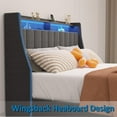 thumbnail image 4 of Queen Size Bed Frame with LED, 4 Under-bed Portable Storage Drawers, Wings Headboard Design, Dark Grey, 4 of 9