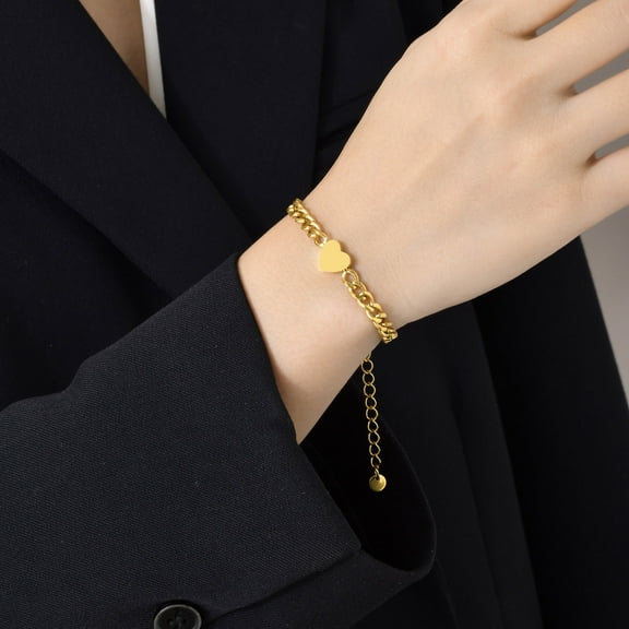 Women's Fashion Bracelet with Heart,14K Yellow Gold Chain Bracelets Wrist,Minimalist Simple Gift to Girls Jewelry
