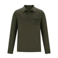 thumbnail image 4 of Wyobmus Mens Solid Long Sleeve Shirt Fashion Button Collared Tops With Pocket Olive Green, 4 of 5