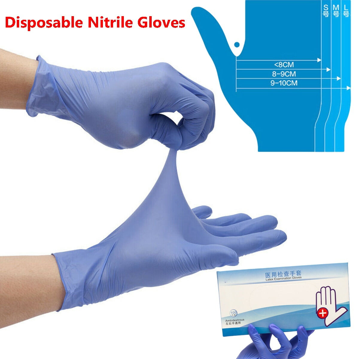 M, White 100 Pcs Nitrile Disposable Gloves Powder Free Rubber Latex Free Medical Exam Gloves Non Sterile Ambidextrous Comfortable Industrial Blue White Rubber Gloves 