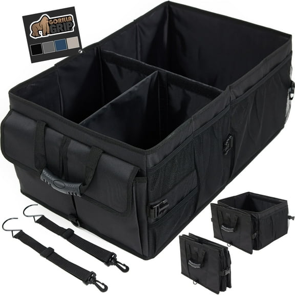 GORILLA GRIP Trunk Storage Organizer, Collapsible Container for Car Sedan or SUV, Black
