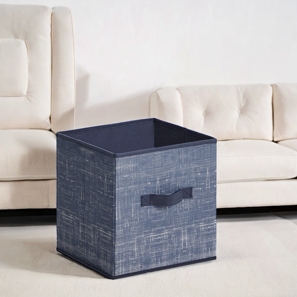 11" Cube Storage Bin 6 Foldable Fabric Cube Organizer Bin with Double Handles Storage Box for Living Room Bedroom Office Navy Blue
