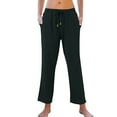 thumbnail image 3 of High Waisted Linen Pants Women Elastic Waist Ankle Length Wide Leg Maternity Crop Pants Drawstring Pull on Lightweight Gauze Pants with Pockets Light Black XXL, 3 of 7