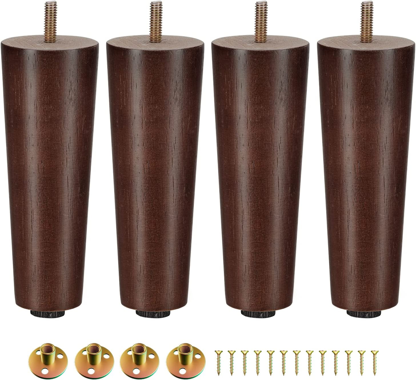 Yes4All 6 Inches Round Wood Furniture Legs Set of 4 Wooden